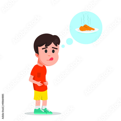 a boy is very hungry and wants fried chicken