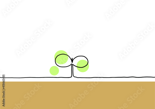 発芽の手描き線画イラスト　色付き