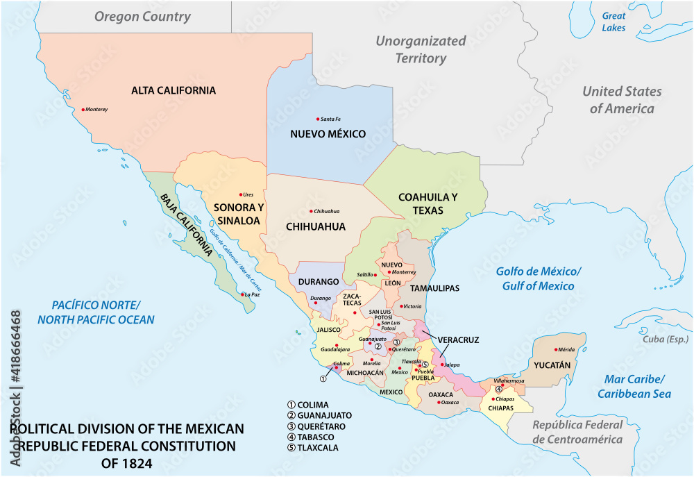 political division of the mexican republic federal constitution of 1824