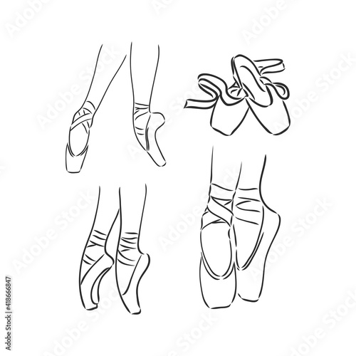 Legs and shoes of a young ballerina. Vector Image