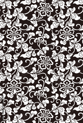 平安有職文様_唐花唐草（からはなからくさ）02_壁紙・白黒