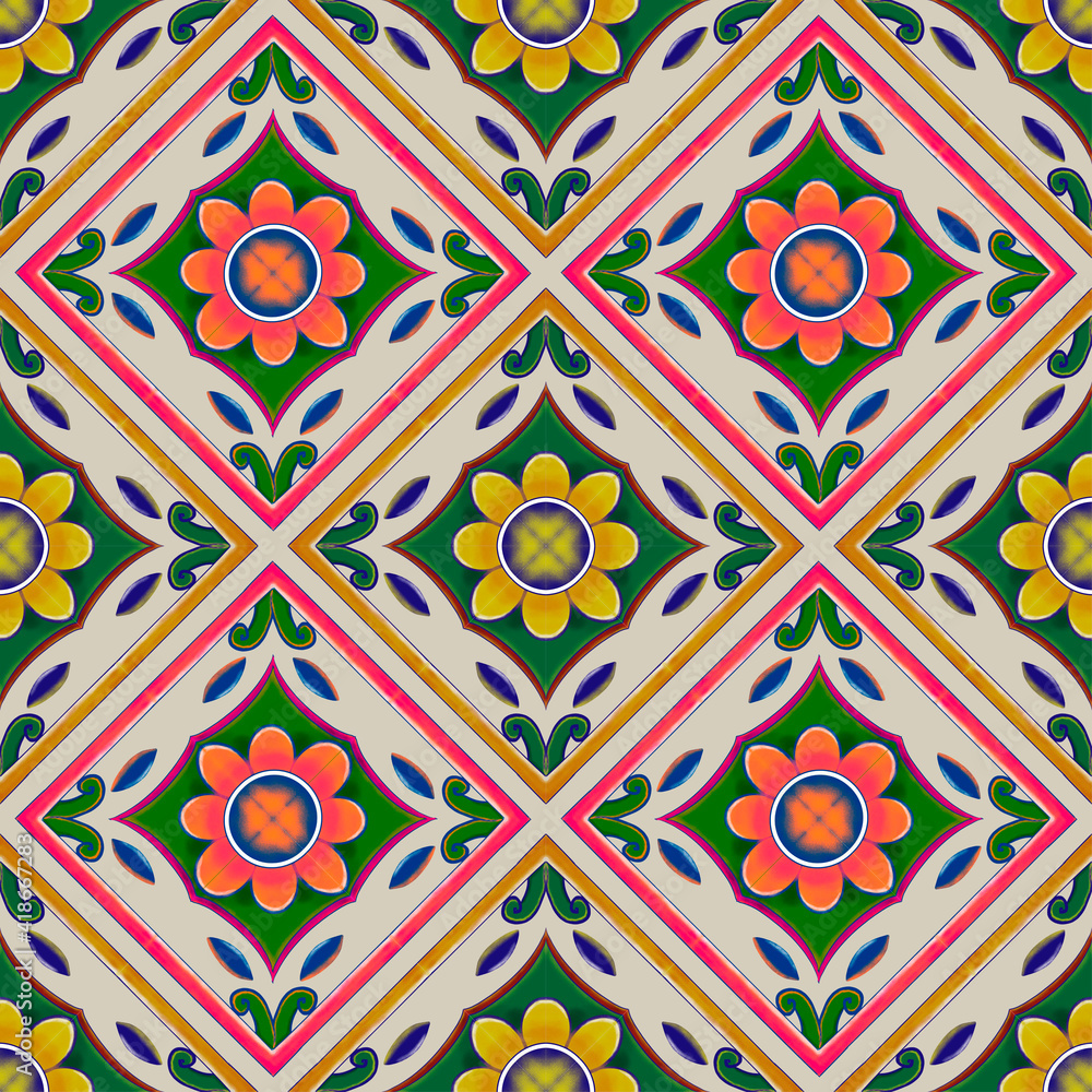 Geometric and flower ikat seamless pattern traditional design for background. Wallpaper for carpet, clothing and batik fabric illustration style. Geometric and flower ikat seamless pattern traditional design for background. Wallpaper for carpet, clothing and batik fabric illustration style.