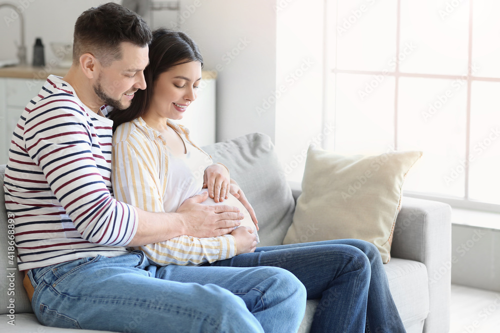 Beautiful pregnant couple at home