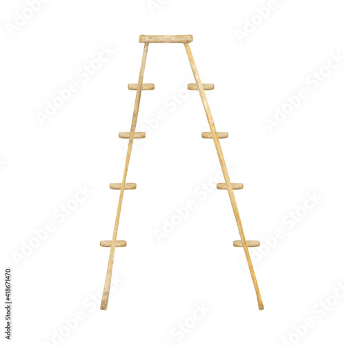 Wooden stepladder isolated on a white background. Watercolor ladder clipart. Hand-drawn interior stand illustration for your design. photo