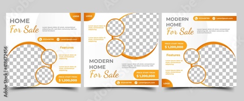 Set of Editable social media post template for real estate, home sale, or furniture sale. Vector design with a place for photo. Suitable for social media ads, flyers, sign, banners, and web ads.