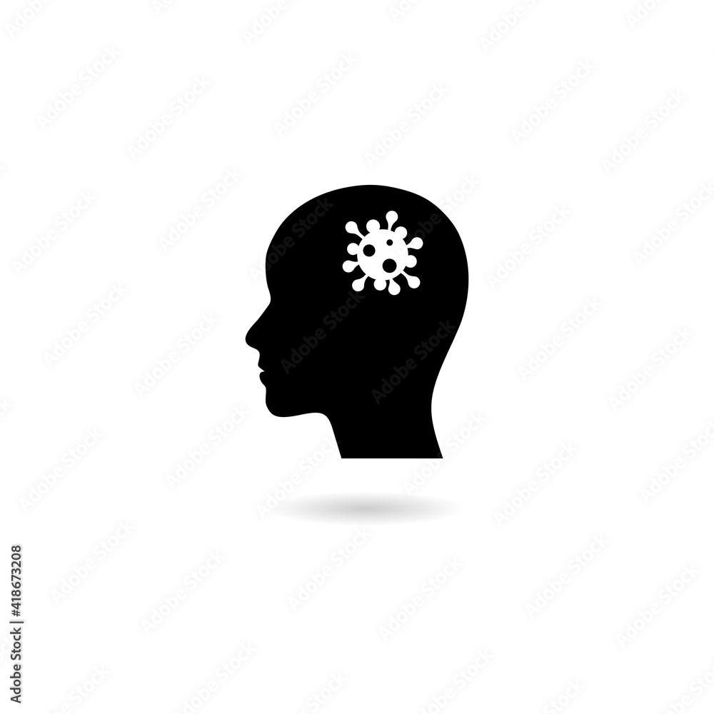 Human head silhouette with coronavirus icon with shadow Human head silhouette with coronavirus icon with shadow