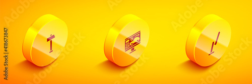 Set Isometric Hammer, Diagnostics condition of car and Windscreen wiper icon. Vector.