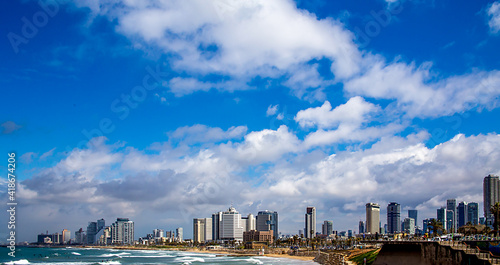 Tel Aviv, Israel - March 04, 2021: Tel Aviv view from Jaffa on a cloudy day