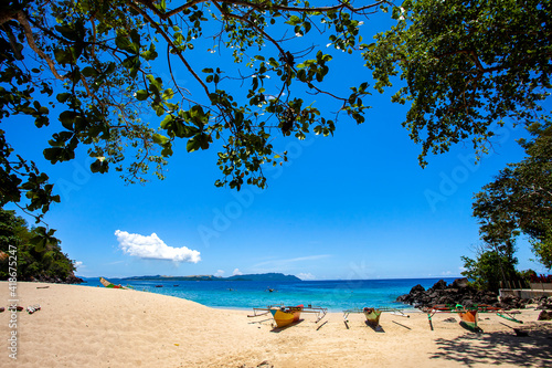 Beautiful view of Pulisan Beach, peaceful and tranquil, located in Likupang, Minahasa Utara, Indonesia.