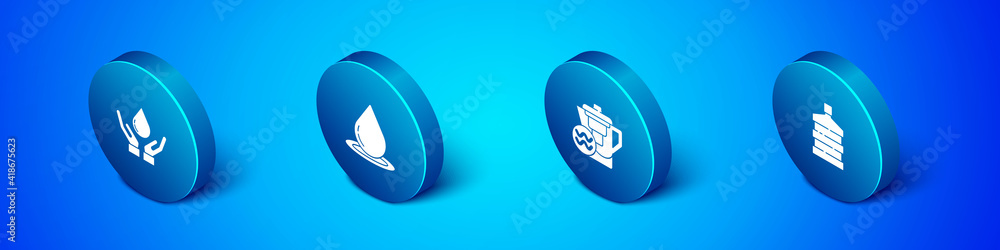 Set Isometric Washing hands with soap, Water jug filter, Big bottle clean water and drop icon. Vector. Set Isometric Washing hands with soap, Water jug filter, Big bottle clean water and drop icon. Vector.