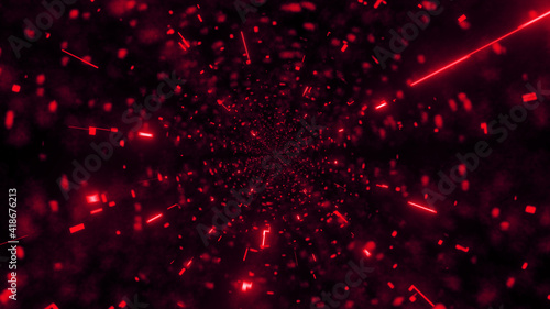 Glowing 3d illustration of red beams forming dark tunnel