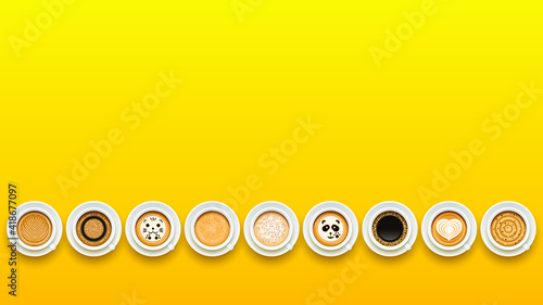 Abstract Yellow Background WIth A Cup Of Coffee Shadow Vector Design Style