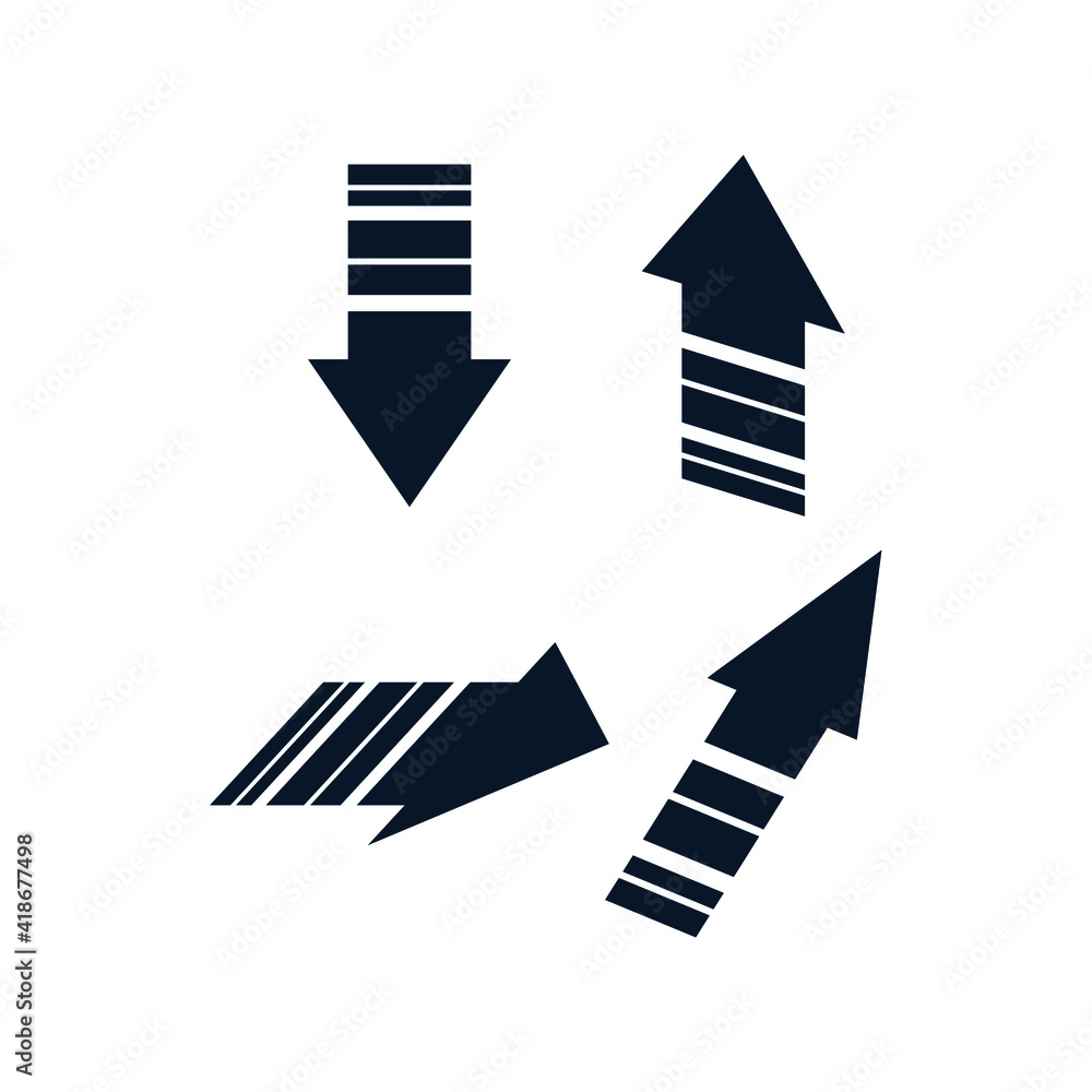 A set of arrows, cursors. Deformed rectangles. Vector icon isolated on white background. A set of arrows, cursors. Deformed rectangles. Vector icon isolated on white background.