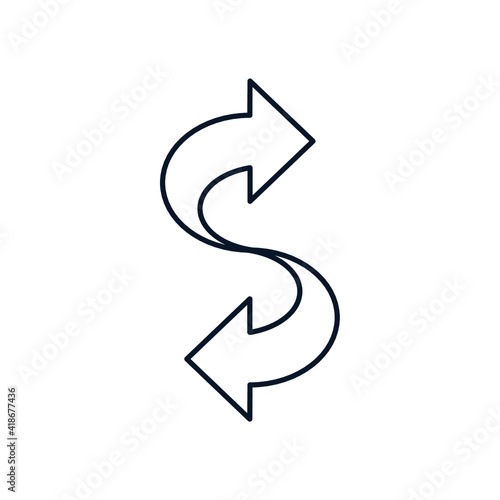 Dollar sign, arrows. The concept of cashback, increase and decrease in the exchange rate, prices, wages, investments. Vector icon isolated on white background. 