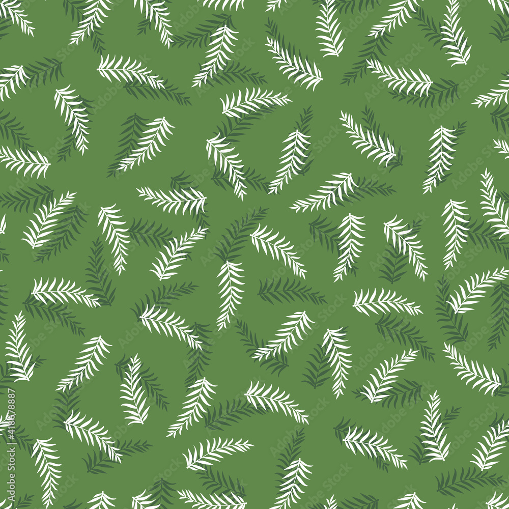 Vector monochrome green seamless pattern with scattered fern leaf. Perfect for fabric, scrapbooking and wallpaper projects.