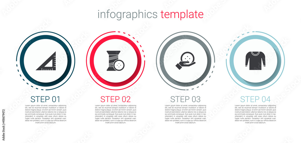 Set Triangular ruler, Sewing thread and button, and Sweater. Business infographic template. Vector. Set Triangular ruler, Sewing thread and button, and Sweater. Business infographic template. Vector.