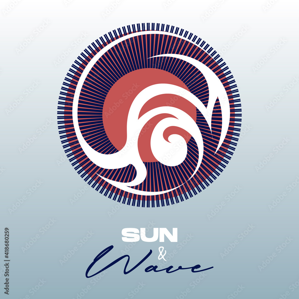 abstract bright icon with sun and sea waves abstract bright icon with sun and sea waves