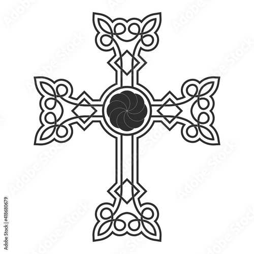 vector icon with ancient Armenian symbol Khachkar. Armenian cross stone for your project