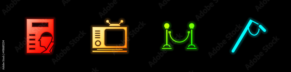 Set Cinema poster, Retro tv, Rope barrier and Microphone icon. Vector.