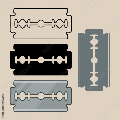 Set of blade razor. Vector illustration isolated on a gray background. 