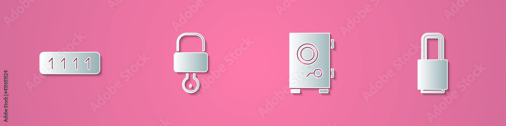 Set paper cut Password protection, Lock and key, Safe and icon. Paper art style. Vector. Set paper cut Password protection, Lock and key, Safe and icon. Paper art style. Vector.