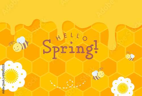 vector background with bees and honey for banners, cards, flyers, social media wallpapers, etc.