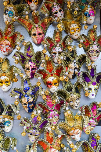 colourful carnival venetian masks on white background