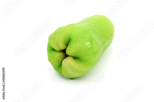 Fruit rose apples green on white background.