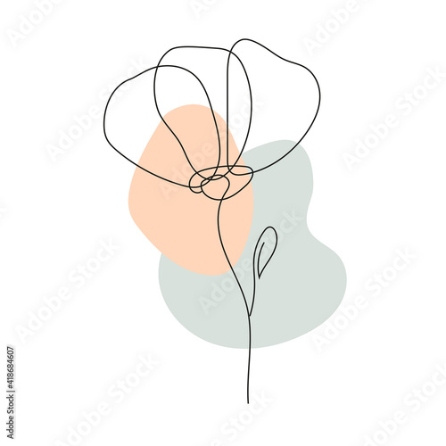 Linear poppy flower with shapes in minimalistic style - vector abstract illustration for logo, cards, prints, apps. Modern art template photo