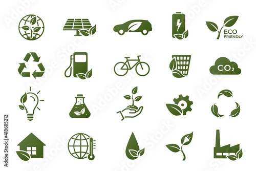 eco icon set. eco friendly, ecology and environment symbols. isolated vector images