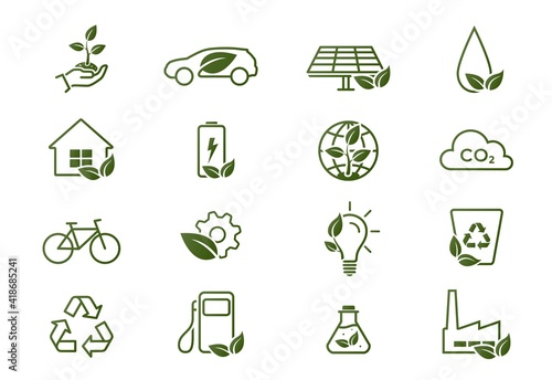 eco line icon set. environment, eco friendly, green technology and ecology symbols. isolated vector images
