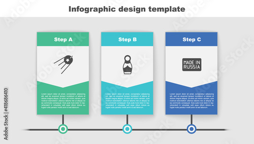 Set Satellite, Russian doll matryoshka and Made in. Business infographic template. Vector.