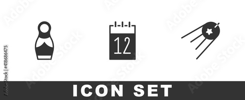 Set Russian doll matryoshka, Calendar 12 june and Satellite icon. Vector.