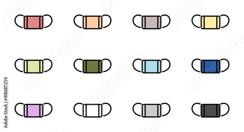 カラフルでおしゃれなフェイスマスクのアイコンセット