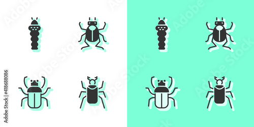 Set Beetle bug, Larva insect, Stink and icon. Vector. © Kostiantyn
