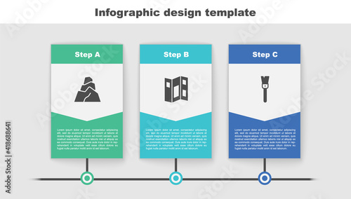 Set Rock stones, Museum guide brochure and Paint brush. Business infographic template. Vector. photo