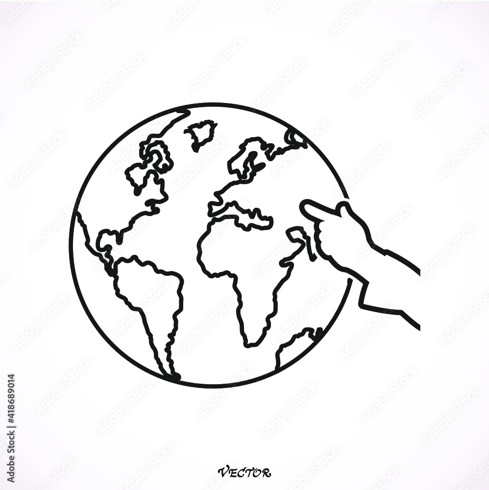 concept hand pointing earth globe. concept hand pointing earth globe.
