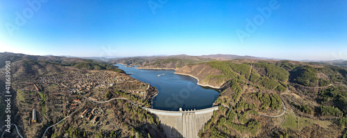 Aerial panorama of Topolnitsa Reservoir, Bulgaria