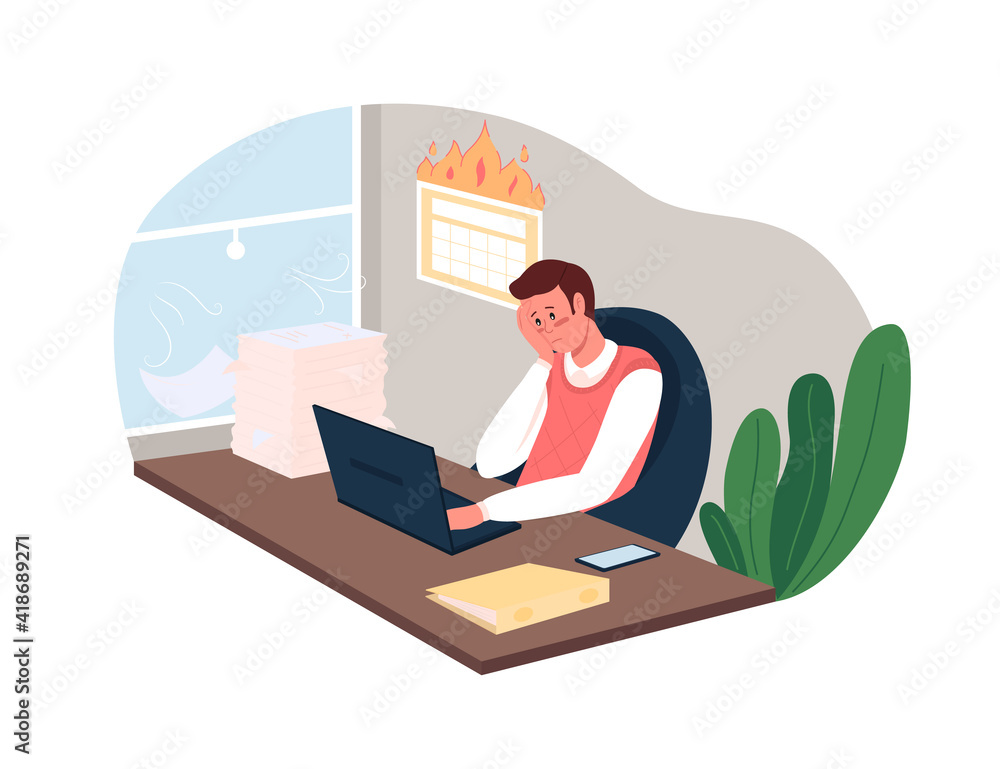Workload 2D vector web banner, poster. Stress from deadlines. Overworked corporate employee flat character on cartoon background. Burnout from job printable patch, colorful web element Workload 2D vector web banner, poster. Stress from deadlines. Overworked corporate employee flat character on cartoon background. Burnout from job printable patch, colorful web element