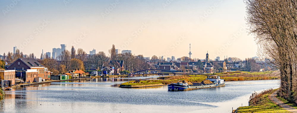 Panoramic view on Rotterdam-Overschie on a sunny day early March