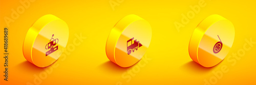 Set Isometric Robot toy, Toy train and Yoyo icon. Vector.