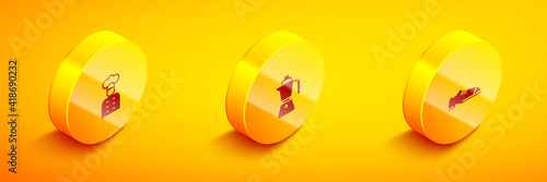 Set Isometric Italian cook, Coffee moca pot and Men shoes icon. Vector.