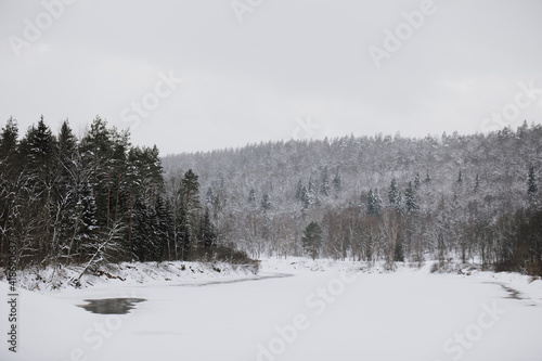 Snow covered river Gauja in Sigulda city , Latvia