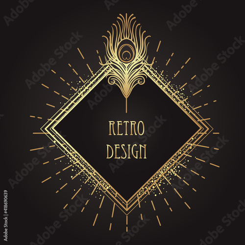 Art Deco vintage gold patterns over black, frames and design elements. Retro party geometric background set 1920s style. Vector illustration for glamour party, thematic wedding or textile prints.