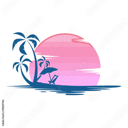 Fototapeta Naklejka Na Ścianę i Meble -  Sunset beach resort vector logo
