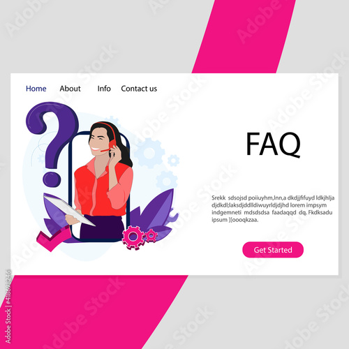 Faq service landing page. Info helpdesk, assistant and support