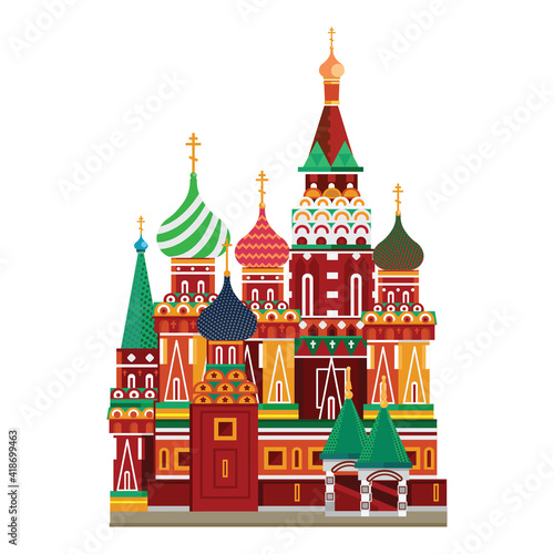 Moscow vector illustration. The capital of Russia with a tourist attraction. St. Basil's Cathedral in Moscow on Red Square