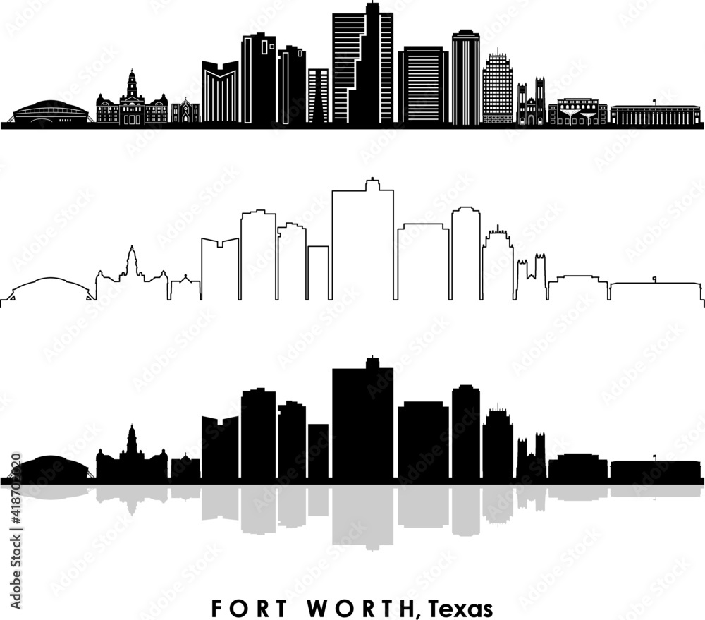 FORT WORTH Texas USA City Skyline Vector