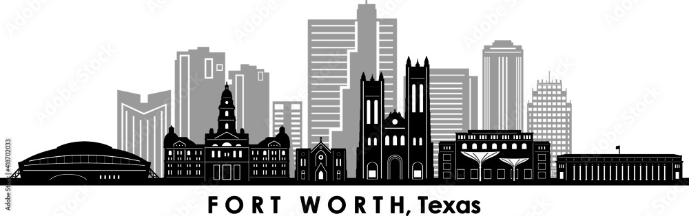FORT WORTH Texas USA City Skyline Vector
