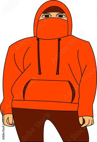 A guy with beautiful brown eyes in a stylish orange hoodie photo